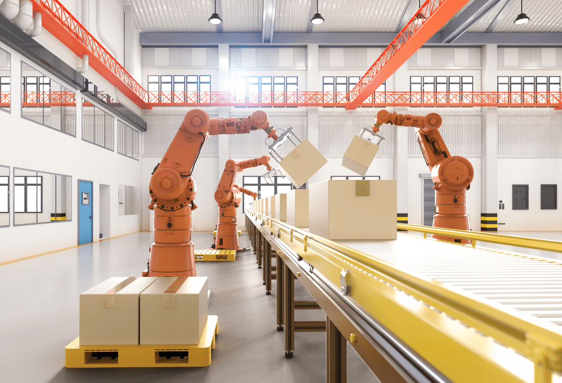 A UK warehouse using an automated system to sort through the boxes and merchandise.