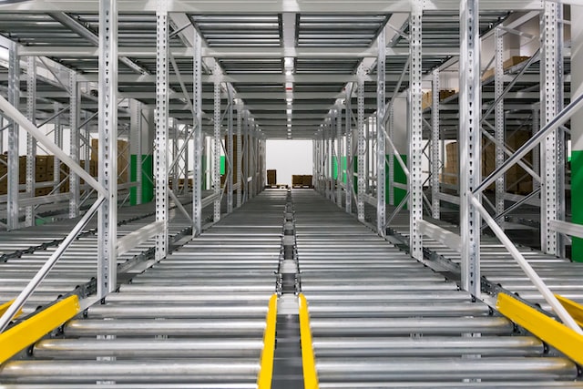 silver empty warehouse racks